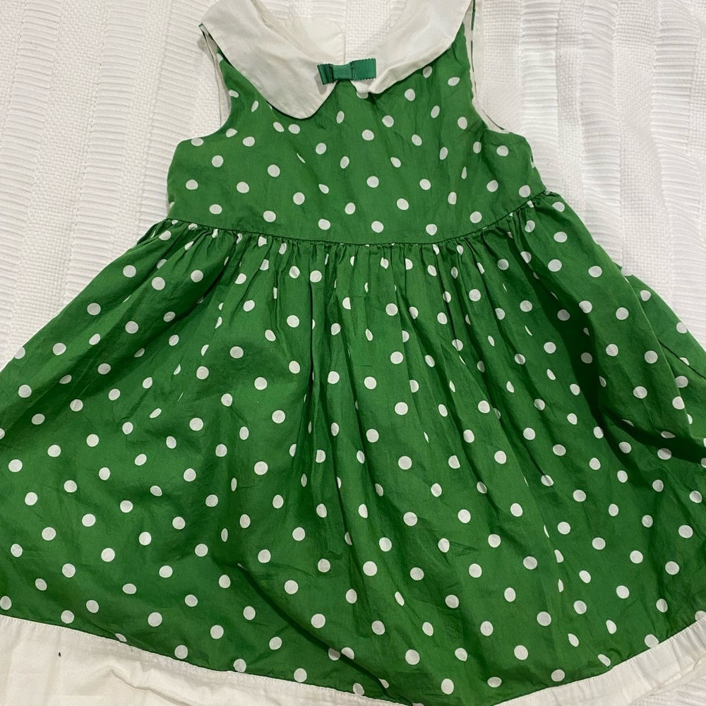Janie and Jack green and white polka dot dress